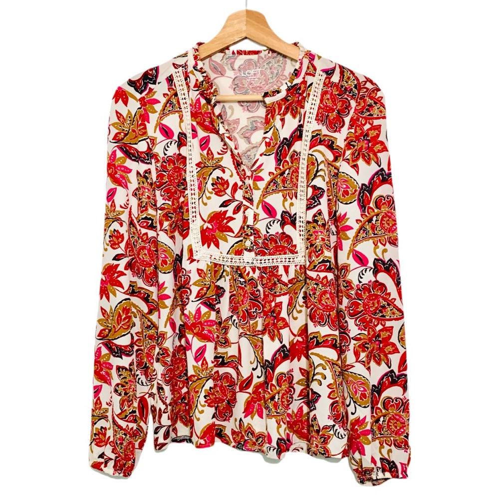 LOFT Floral Blouse in Red and Pink